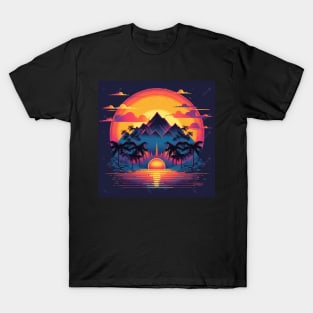 Retro Sunset Rays Wavy Shirt T-Shirt